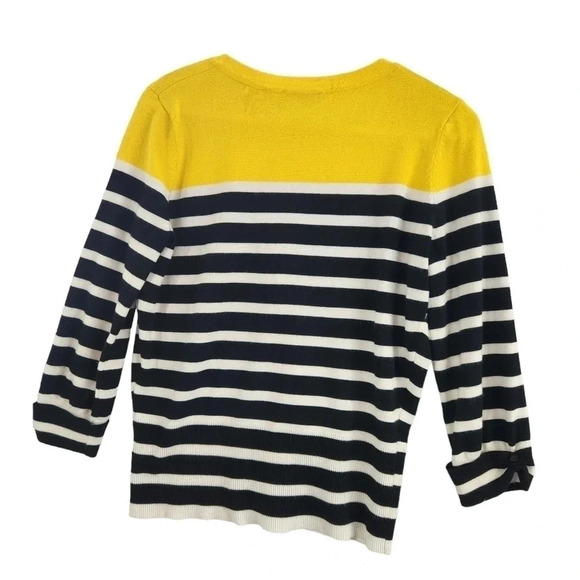 Red Button Cardigan Size L Yellow Block Black White Striped Long Sleeve *READ* - Picture 2 of 16